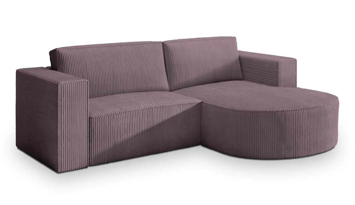 ECKSOFA SORELA P R-S Lila Kordstoff mit Schlaffunktion - Lila, Holz (263/174cm) - MASSENO