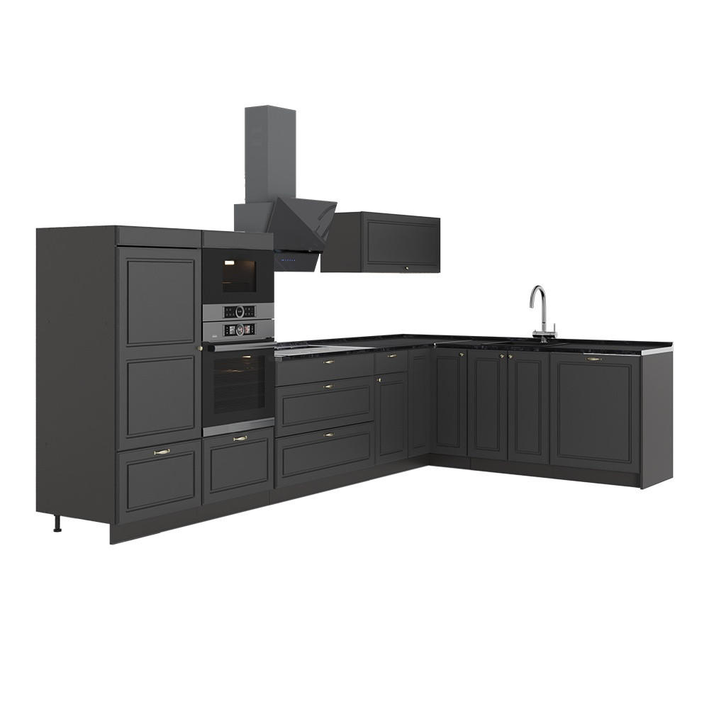 KUHINJA U OBLIKU SLOVA L Fame-Line, Seoska Antracit-Zlatna/Antracit, 347 x 207 cm bez radne ploče - antracit, drvni materijal (347/153.6/51.6cm) - Vicco