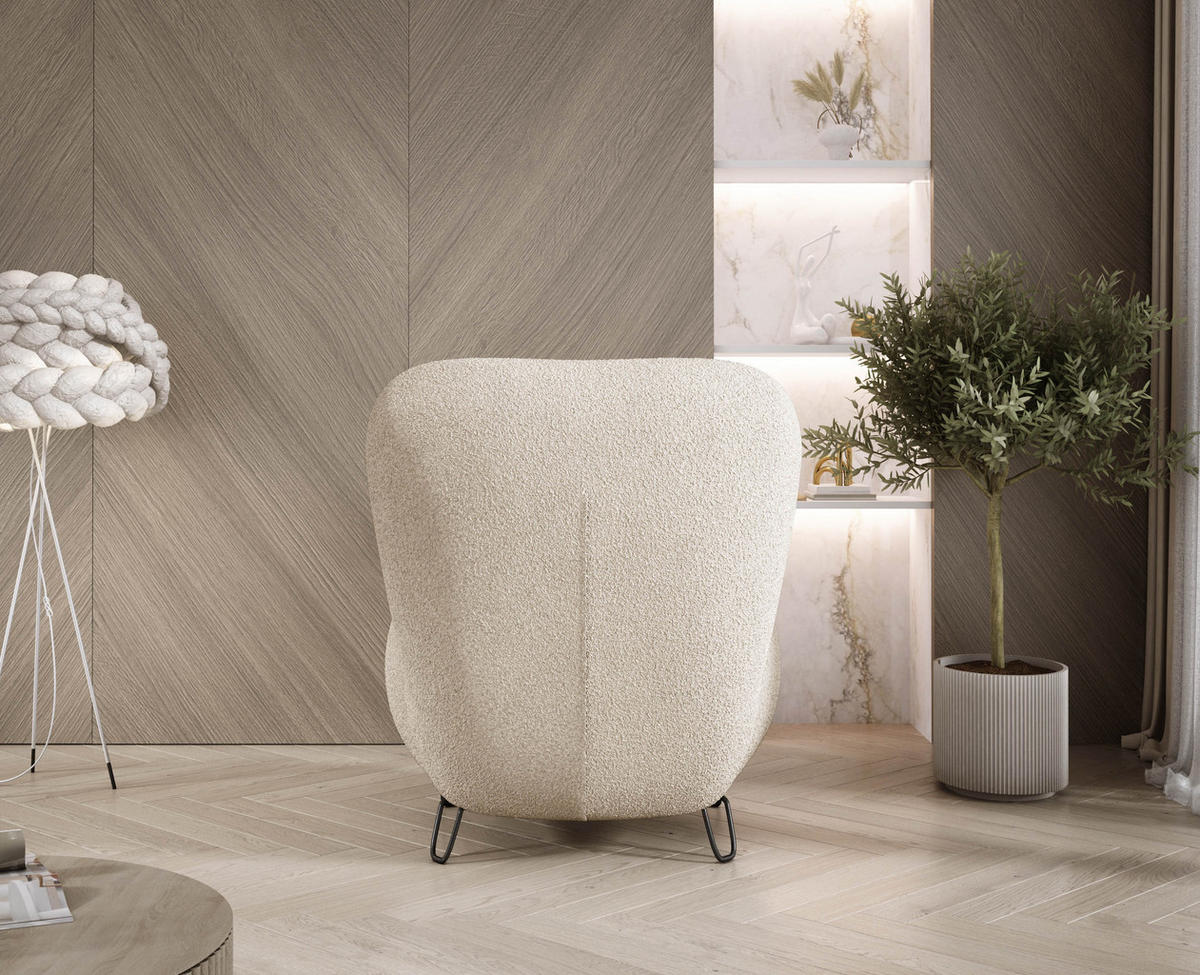 SESSEL LUIS, Skandinavischer Stil – Freistehend, 82×56×82 cm, PULVERWEISS - Sandfarben/Schwarz, Holz/Textil (82/82/66cm) - DomoHome