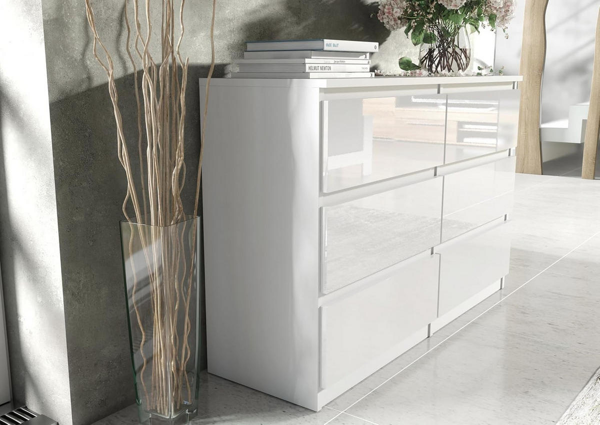 KOMMODE 140 Weiß & Hochglanz 138,5x39x78,5 cm - Weiß Hochglanz, Holzwerkstoff (138.5/78.5/39cm) - Mobelsta