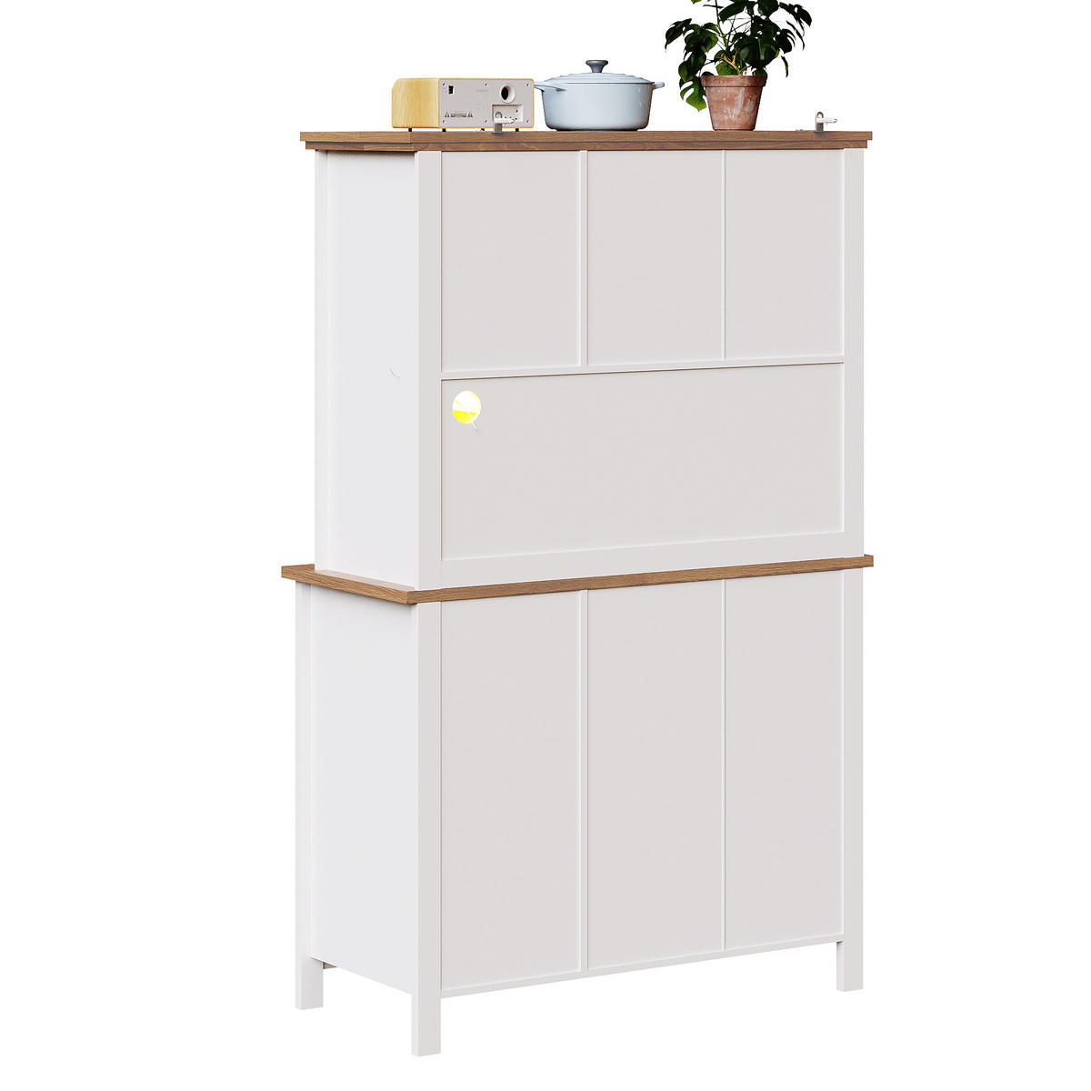 KÜCHENSCHRANK in Weiß Buffetschrank mit LED-Beleuchtung und verstellbaren Ablagen für Küche, B104/T40/H180 cm - Weiß, Glas/Holzwerkstoff (104/180/40cm) - STILVORA