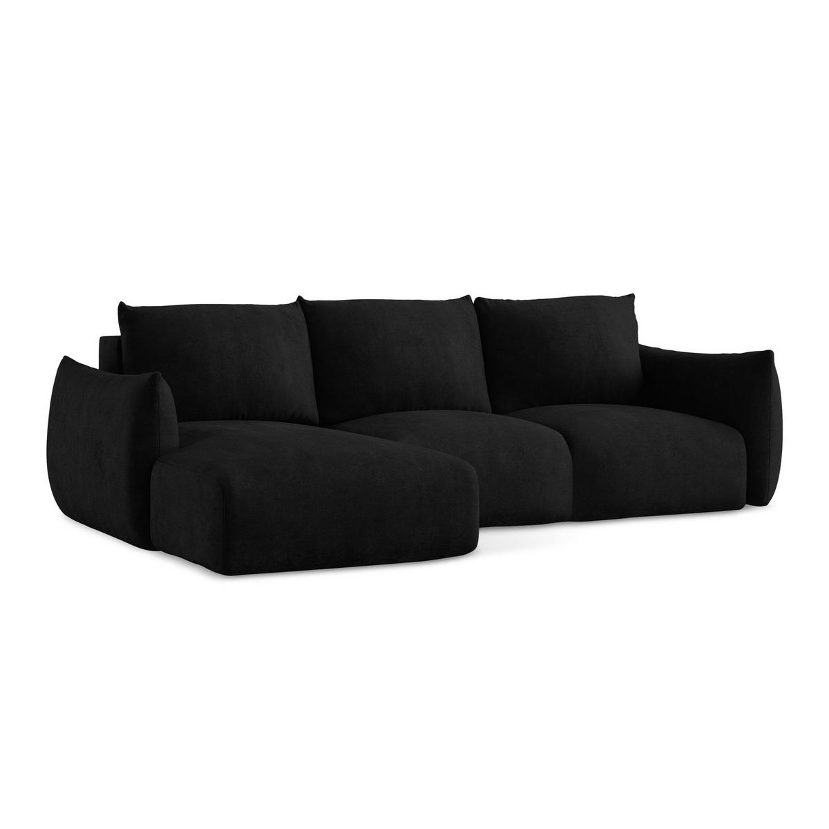 ECKSOFA mit Schlaffunktion links Chenille Stoff Schwarz - Schwarz, Holzwerkstoff/Kunststoff (242/162cm) - LaMiaSofa