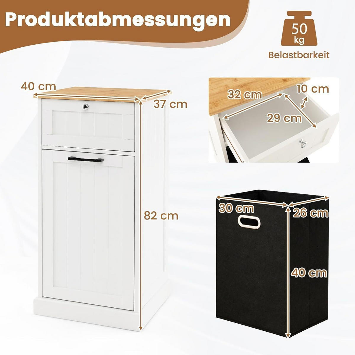 WÄSCHESCHRANK mit Wäschekorb Weiß - Weiß, Holzwerkstoff (40/82/37cm) - COSTWAY