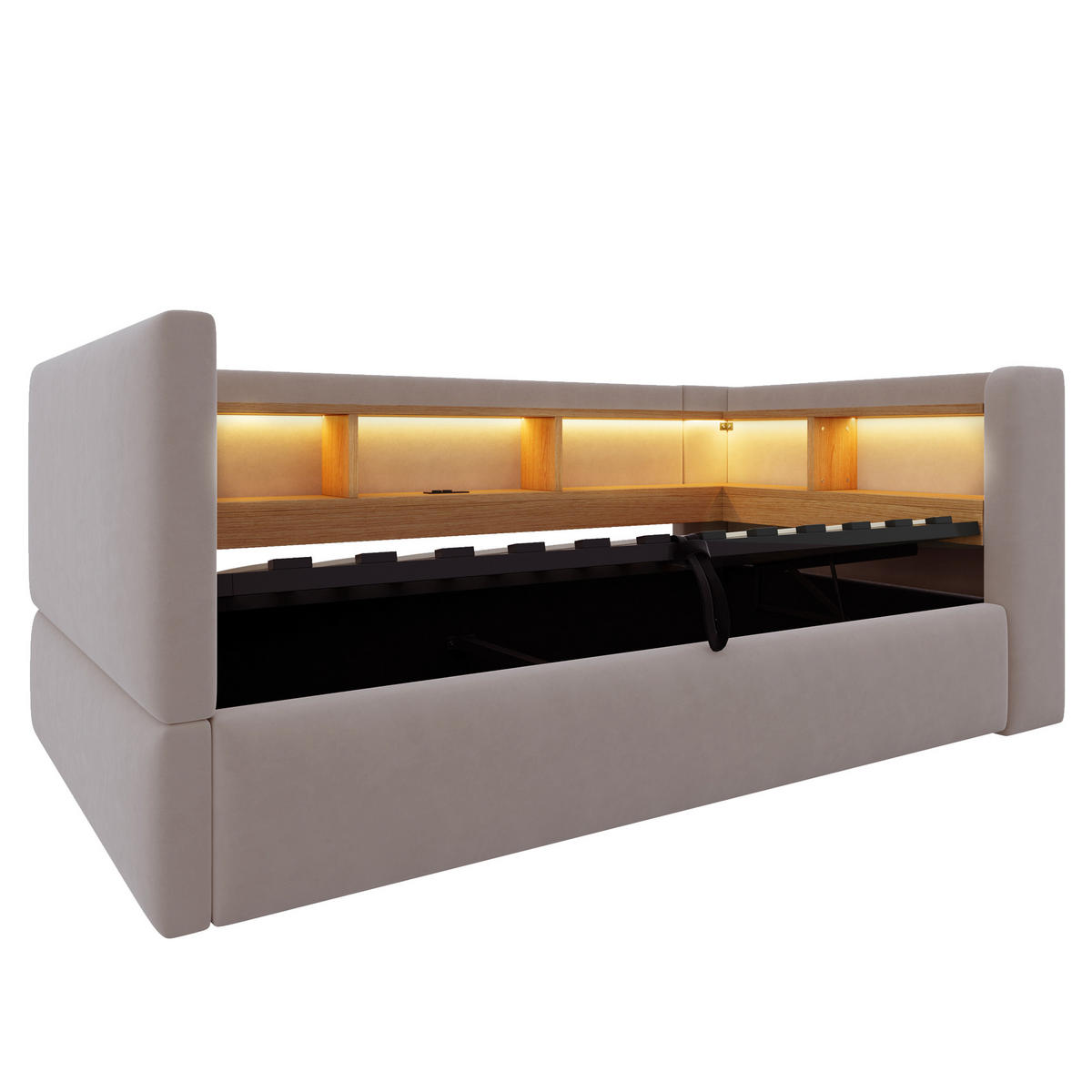 STAURAUMBETT 90/190 cm mit Hydraulik-Stauraum und LED, DE-41685, in Dunkelgrau - Dunkelgrau, Metall (90/190cm) - ComfortXL