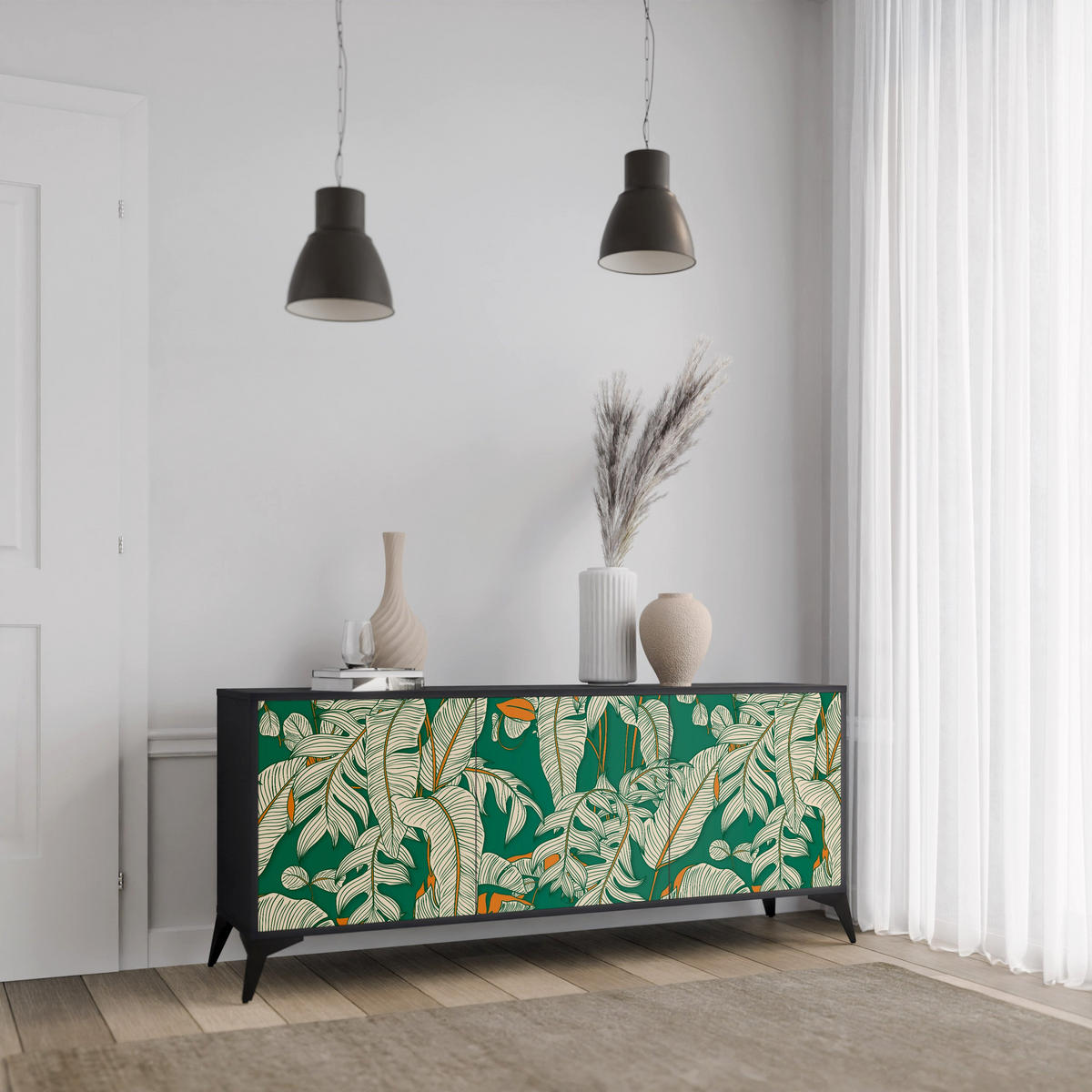 SIDEBOARD VERDANT PLEASURES, Eicheneffekt, 164,5x42x77,5 cm, 3 Türen - Eichefarben/Buchefarben, Holzwerkstoff/Buchenholz (164.5/77.5/42cm) - SpaceRebels