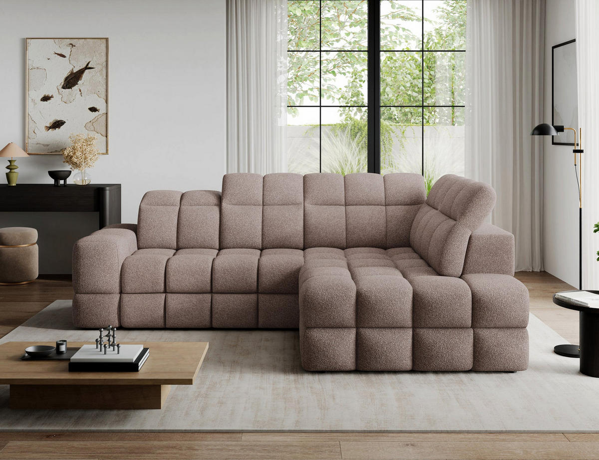 ECKSOFA Bronon mit Schlaffunktion und Bettkasten – Modernes Design, verstellbare Kopfstützen und verschiebbare Rückenlehnen - Beige, Kunststoff (296/109cm) - Wohnideebilder