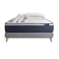 BETT Actiflex max Taschenfederkern und Memory-Schaum 140 x 190 cm h3 - Kit Bettgestell Grau - Mit Kissen und Bettdecke - Beige/Grau, Karton/Holz (140/190cm) - ACTISOM