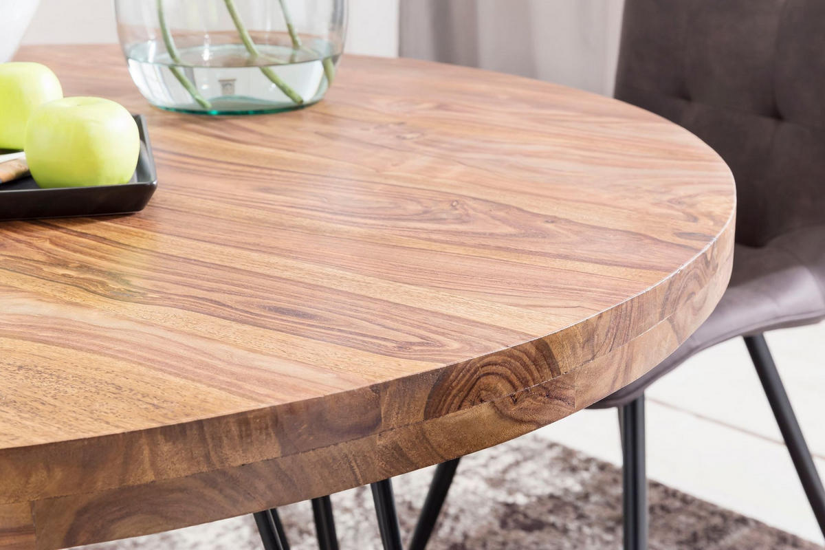 ESSZIMMERTISCH – Rund Massivholz 120 cm Landhausstil - Schwarz/Braun, Holz/Metall (73/120/78cm) - KADIMA DESIGN