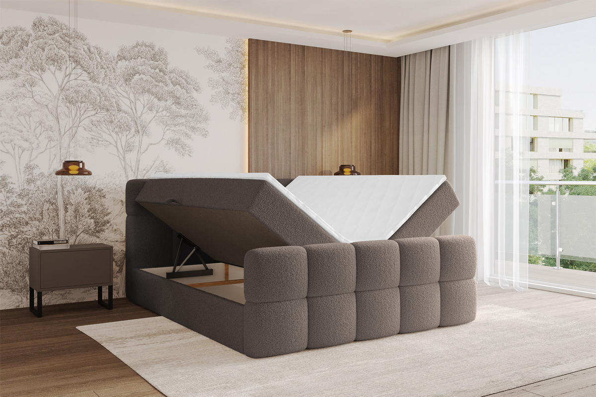 BOXBETT mit Matratze H4 - FAMA-Z - 140x200 cm Braun Quelle - Braun, Holzwerkstoff (140/200cm) - ALTDECOR