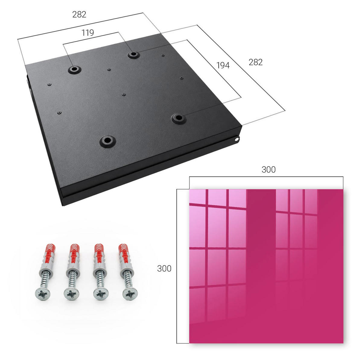 SCHLÜSSELBOX Schwarz 30x30 cm- Türöffnung nach rechts - Intensives Rosa - Pink, Metall (30/30/5cm) - TULUP