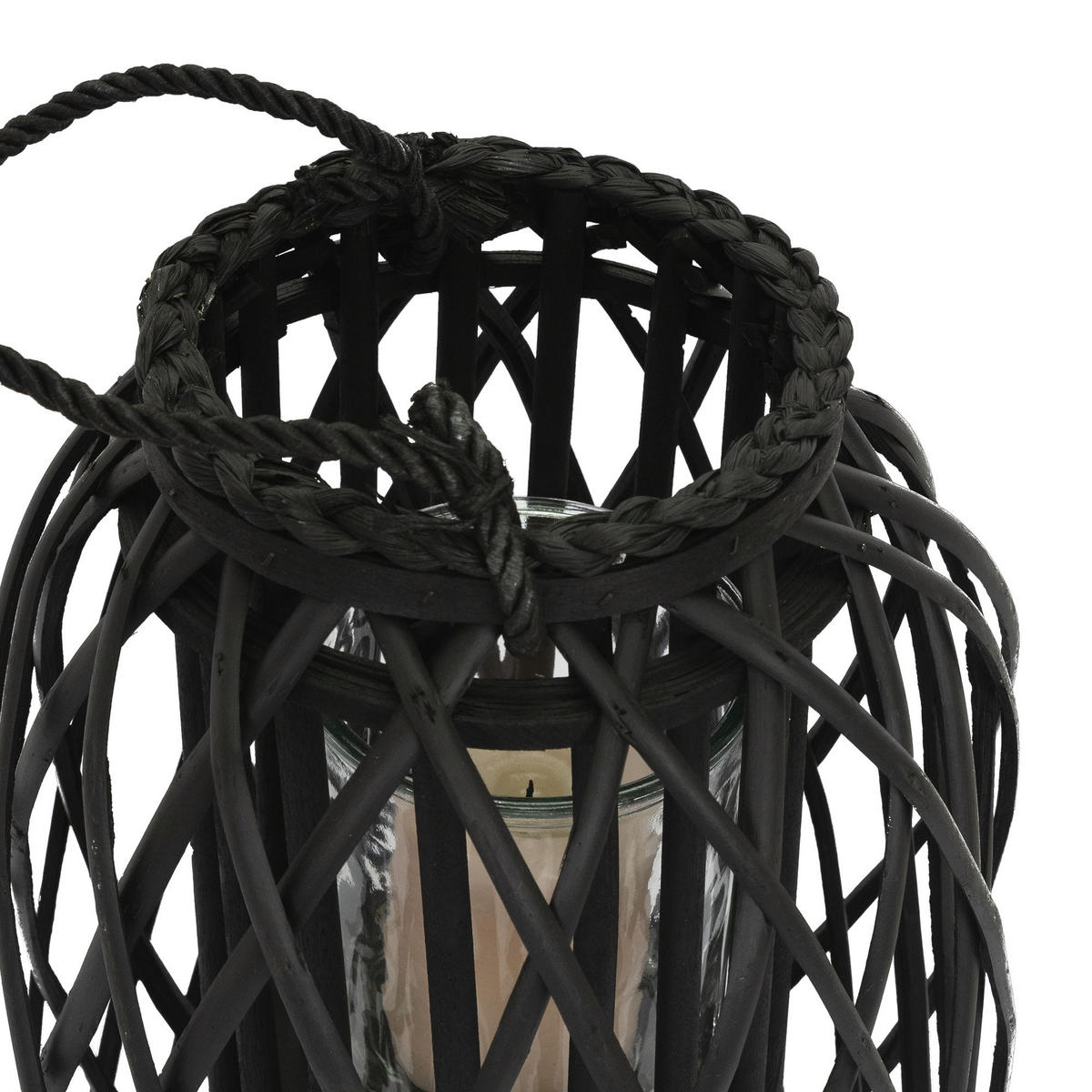 LATERNA Ried 50xØ28 cm černá s uchem a skleněnou vložkou - černá, přírodní materiály (28/40/28cm) - ECD-Germany