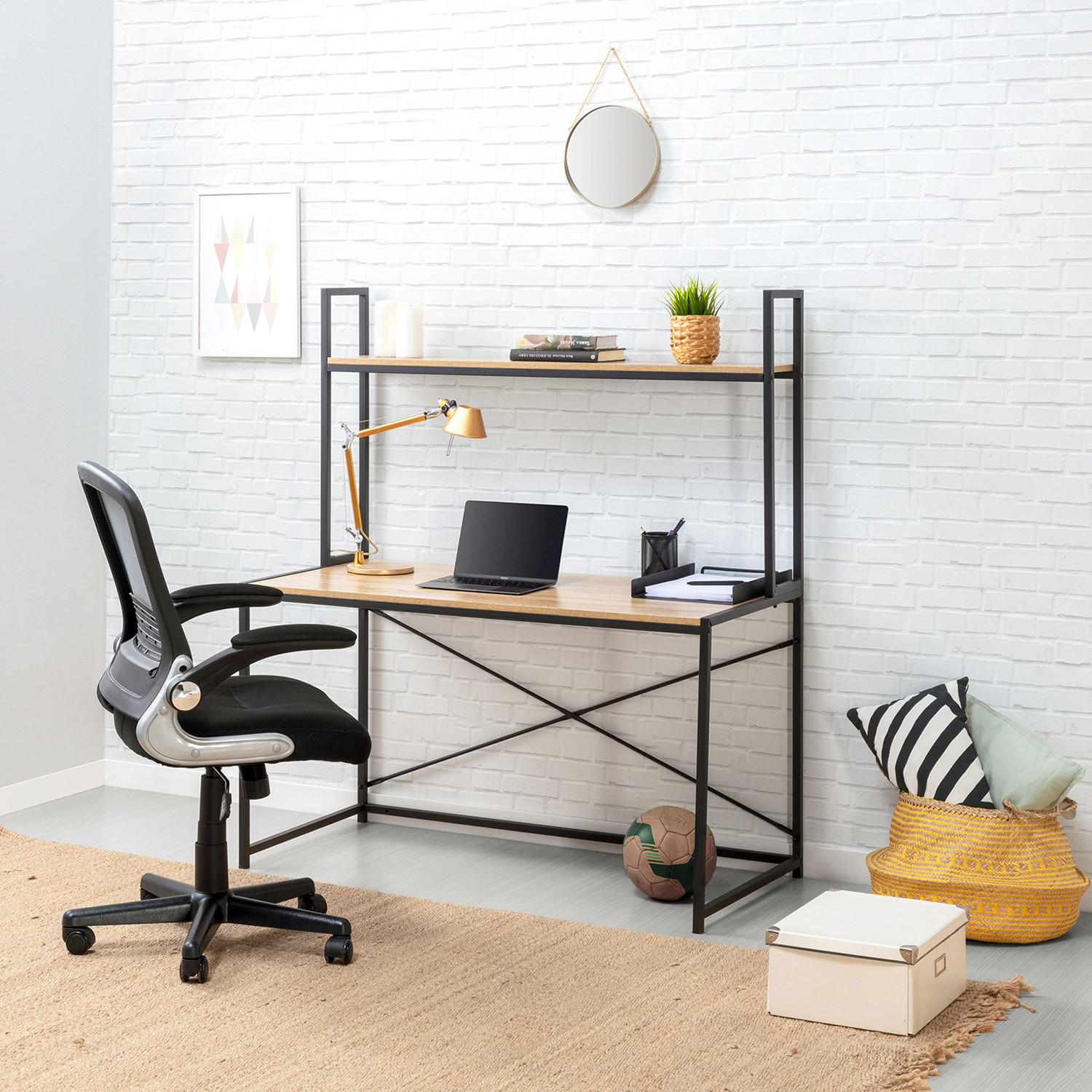 Thumbnail - VS Venta-stock Schreibtisch, Schwarz, Holzwerkstoff, 120x138x60 cm, Arbeitszimmer, Schreibtische, Bürotische