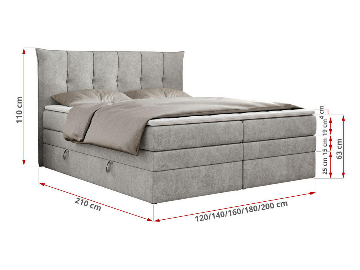 BOXSPRINGBETT PREMIUM 10 KING 120/200 Hellgrau Struktur - H3 - Hellgrau, Holz/Textil (120/200cm) - MKS