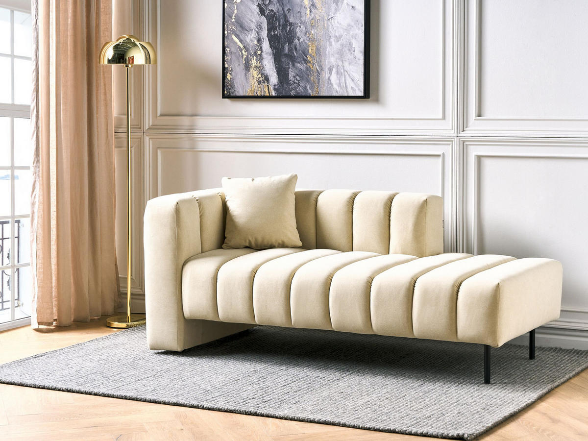 CHAISELONGUE Samtstoff beige linksseitig Lannils - Beige/Schwarz, Textil (156/67/76cm) - Beliani