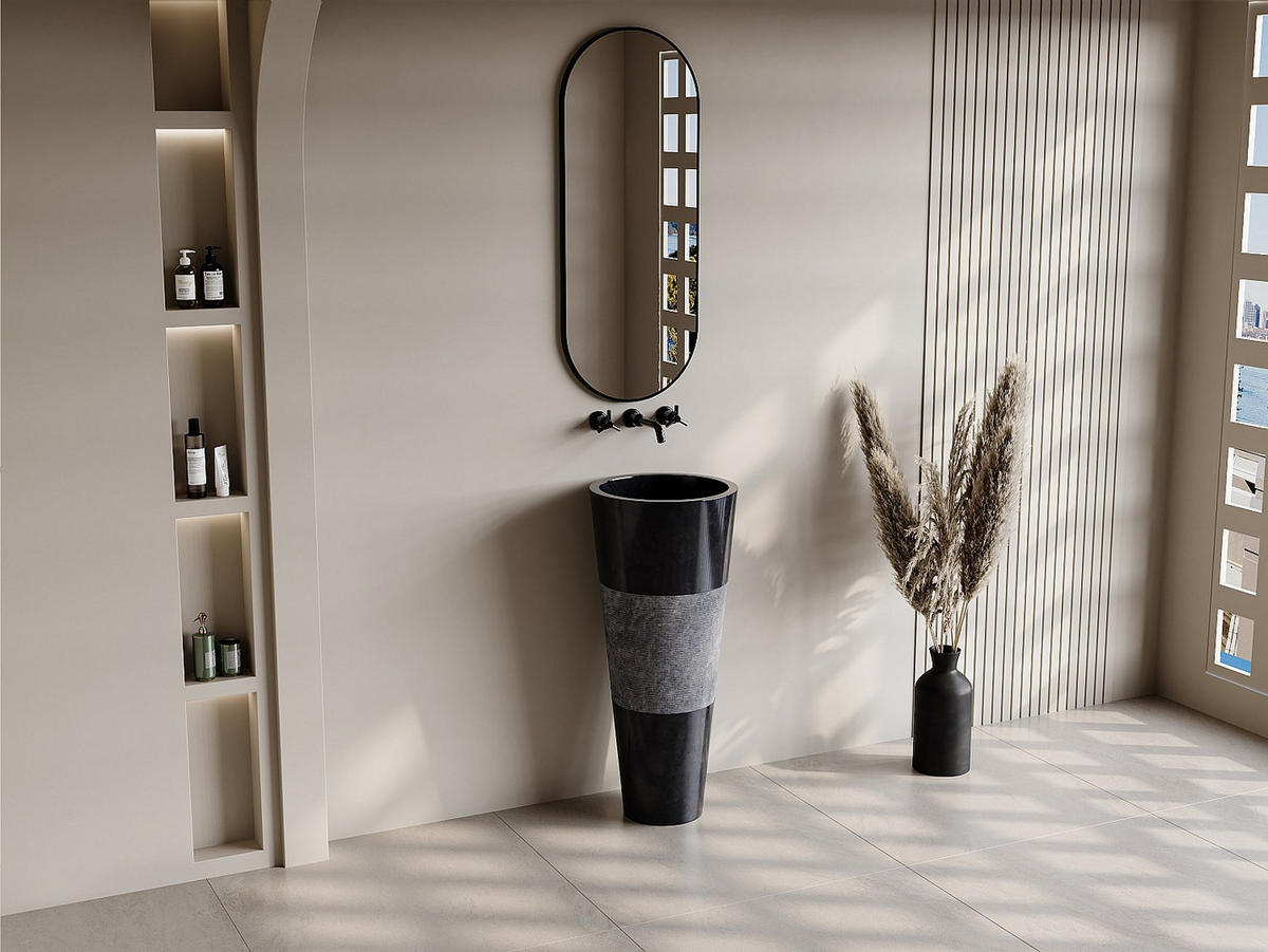 STANDWASCHBECKEN aus Marmor - Schwarz - 40 x 40 x 90 cm - PULOA - Schwarz, Stein (40/90/40cm) - Vente-Unique