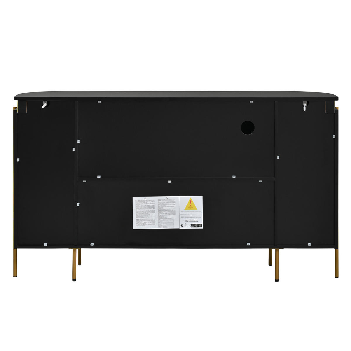 SIDEBOARD Oval 140cm MDF Riffel-Optik 4 Türen Gold-Details - Schwarz, Holzwerkstoff (140/80/38cm) - Urban Meuble