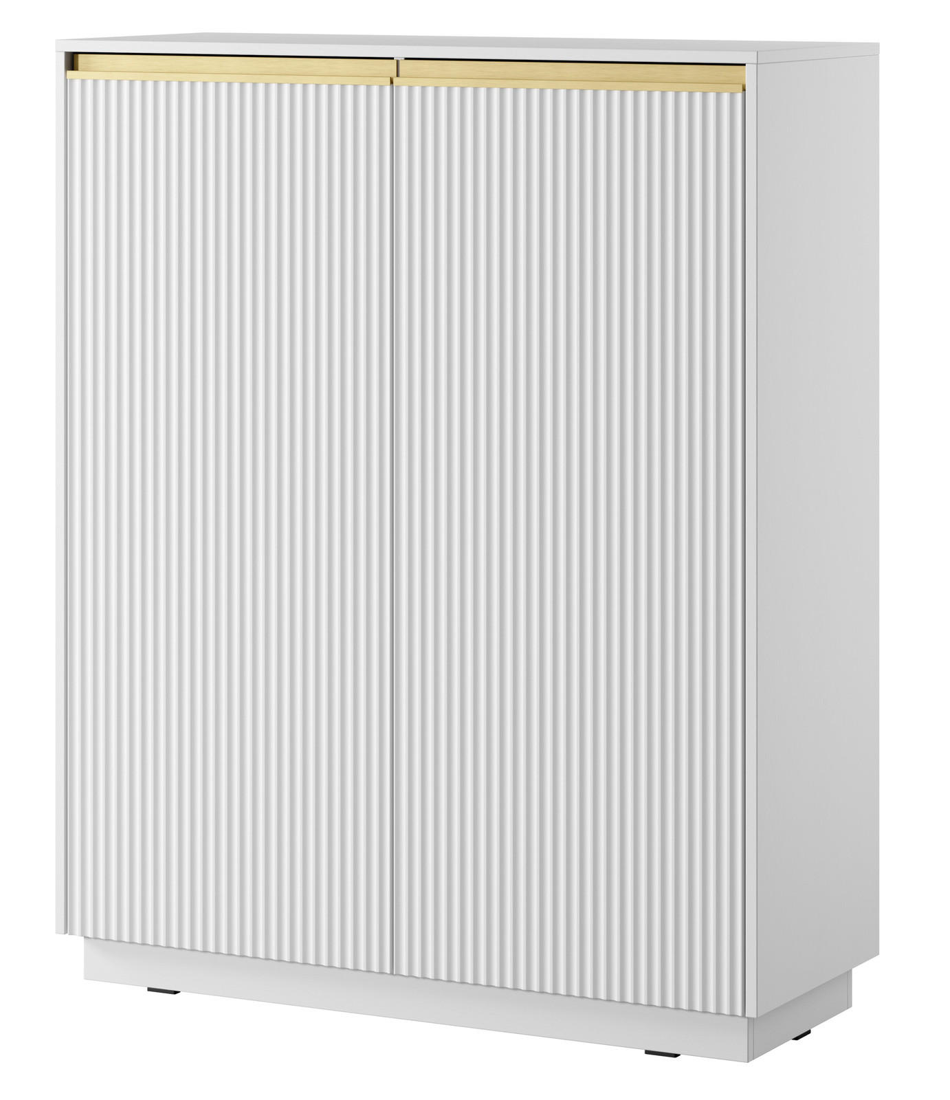 KOMMODE Loren, zweiflügelig, hoch, mit geriffelten Fronten in Weiß - Goldfarben/Weiß, Holzwerkstoff/Metall (104/127/39cm) - Ravio