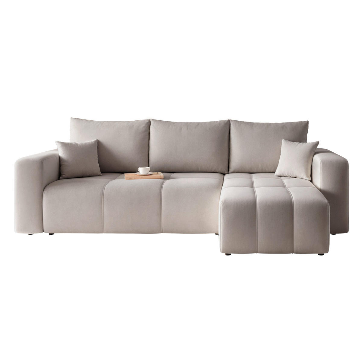 ECKSOFA Grau Velours mit Bettkasten und Schlaffunktion - Grau, Textil (248/145cm) - Idohome