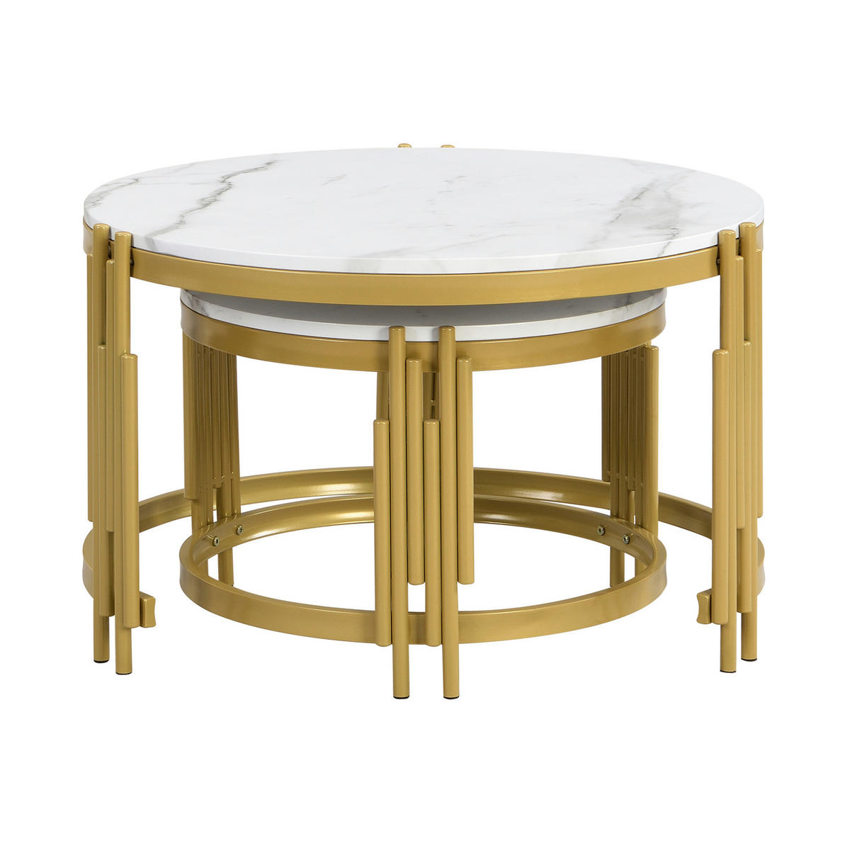 COUCHTISCH 2er-Set nestbar rund Marmoroptik Weiß Messing - Weiß, Metall (71.5/71.5/44cm) - Meubliv