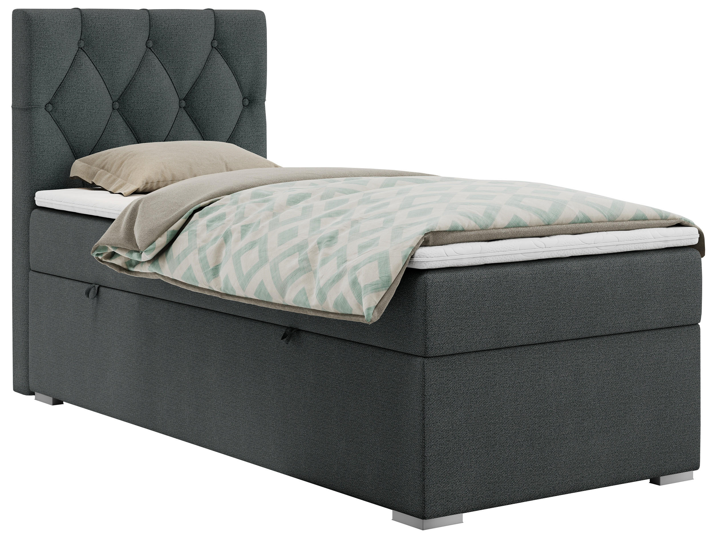 BOXBETT ALDA 90/200 Dunkelgrau Struktur - H4 - Links Seite - Dunkelgrau, Holz/Textil (90/200cm) - MKS