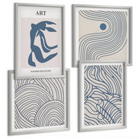 BILDER SET 4er Set - 50x50 cm & 40x60 cm Silberner Rahmen - Abstrakte blaue Linien - Silberfarben, Kunststoff (50/50cm) - TULUP