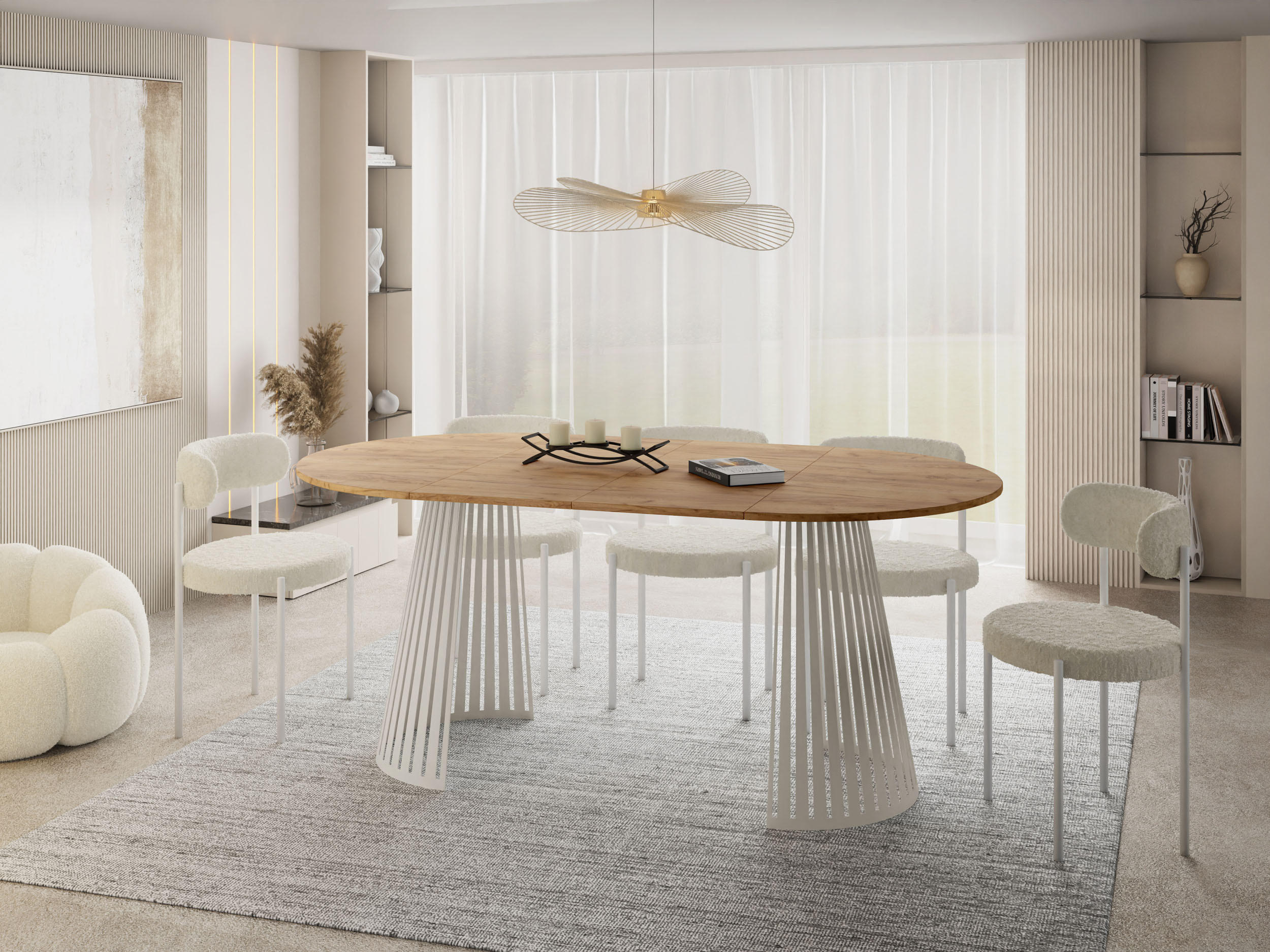 ESSTISCH Naro rund ausziehbar mit Lamellen-Metallgestell in Beige Kaschmir, Braun 120-200/120/76 cm - Kaschmir/Eiche Wotan, Holzwerkstoff/Metall (120/120/76cm) - WFL GROUP