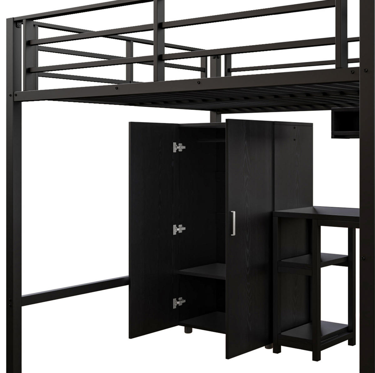 HOCHBETT 140/200 cm Schwarz aus Metall und MDF mit Schreibtisch - Schwarz, Metall (140/200cm) - OKMYHOME