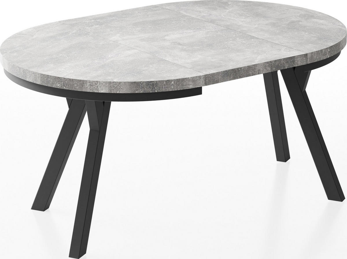 ESSTISCH Lume runder ausziehbarer, Grauer Beton 100-150/100/76 cm - Hellgrau/Schwarz, Holz/Holzwerkstoff (100/100/76cm) - WFL GROUP