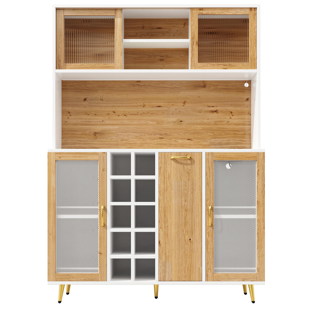 BUFFETSCHRANK 120/40/170 cm Weiß/Holzdekor aus MDF mit LED und Steckdose - Weiß, Holzwerkstoff (120/170/40cm) - OKWISH