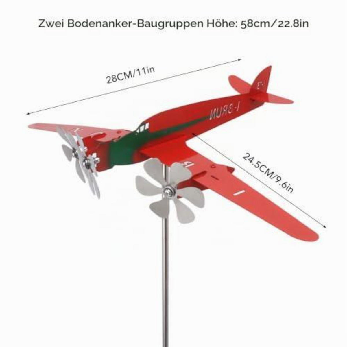 WINDSPIEL Flugzeug Metall Rot Rostfrei - Multicolor, Metall (28/24.5/5.2cm)
