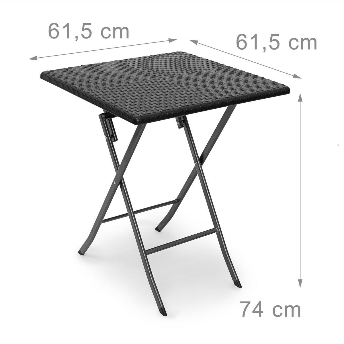 GARTENTISCH - Schwarz, Kunststoff/Metall (61.5/61.5/74cm) - Relaxdays