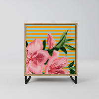 SIDEBOARD FRAGILE BEAUTY, Eichefarben, 57,5x42x67,5 cm, Schwarze Metall-Rahmenfüße - Eichefarben/Multicolor, Holzwerkstoff/Metall (57.5/67.5/42cm) - SpaceRebels