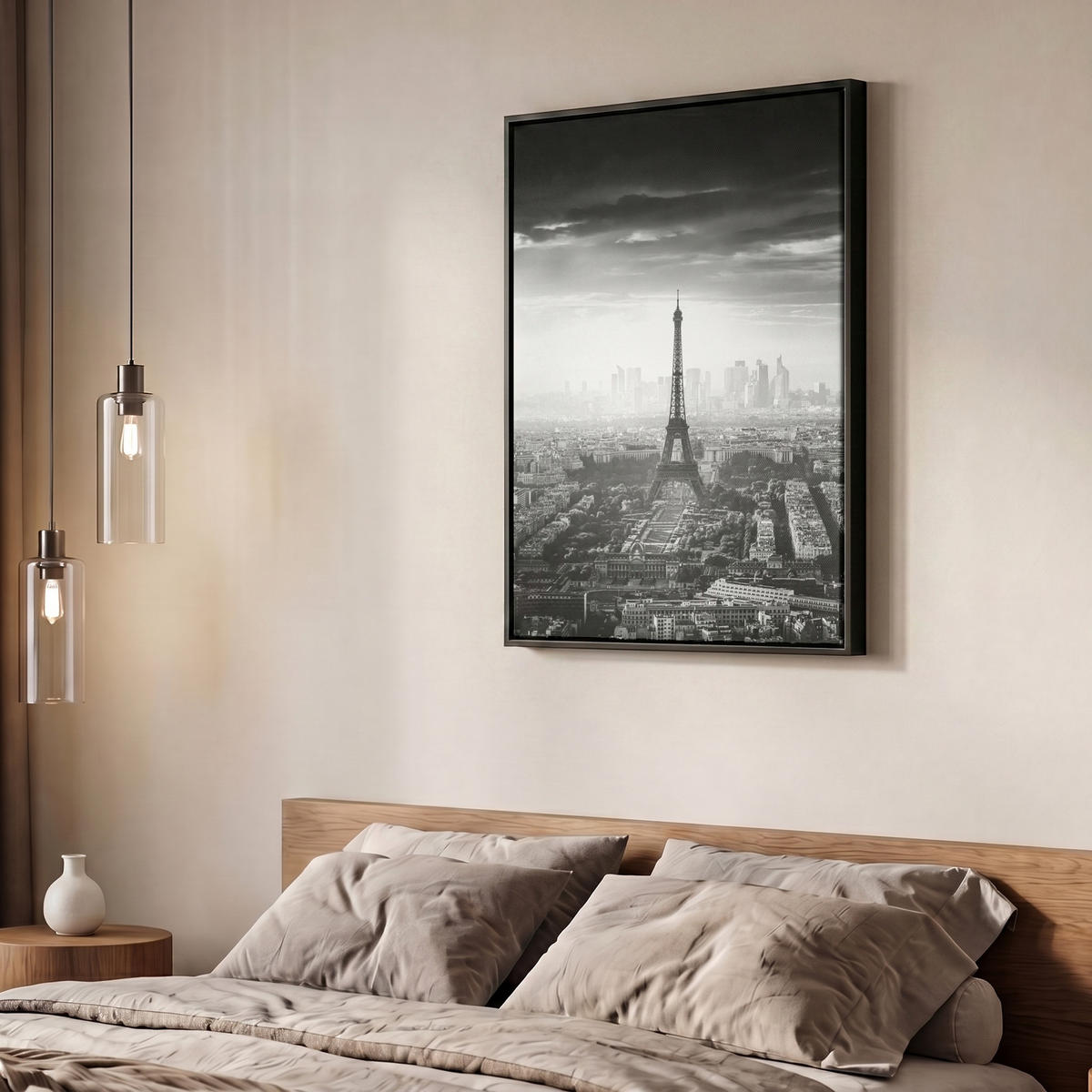 LEINWAND Bilder mit Rahmen - Paris - Skyline - Eiffelturm - Stadt - Wolken - 50x70 - Dunkelgrau, Textil (50/70cm) - MuchoWow