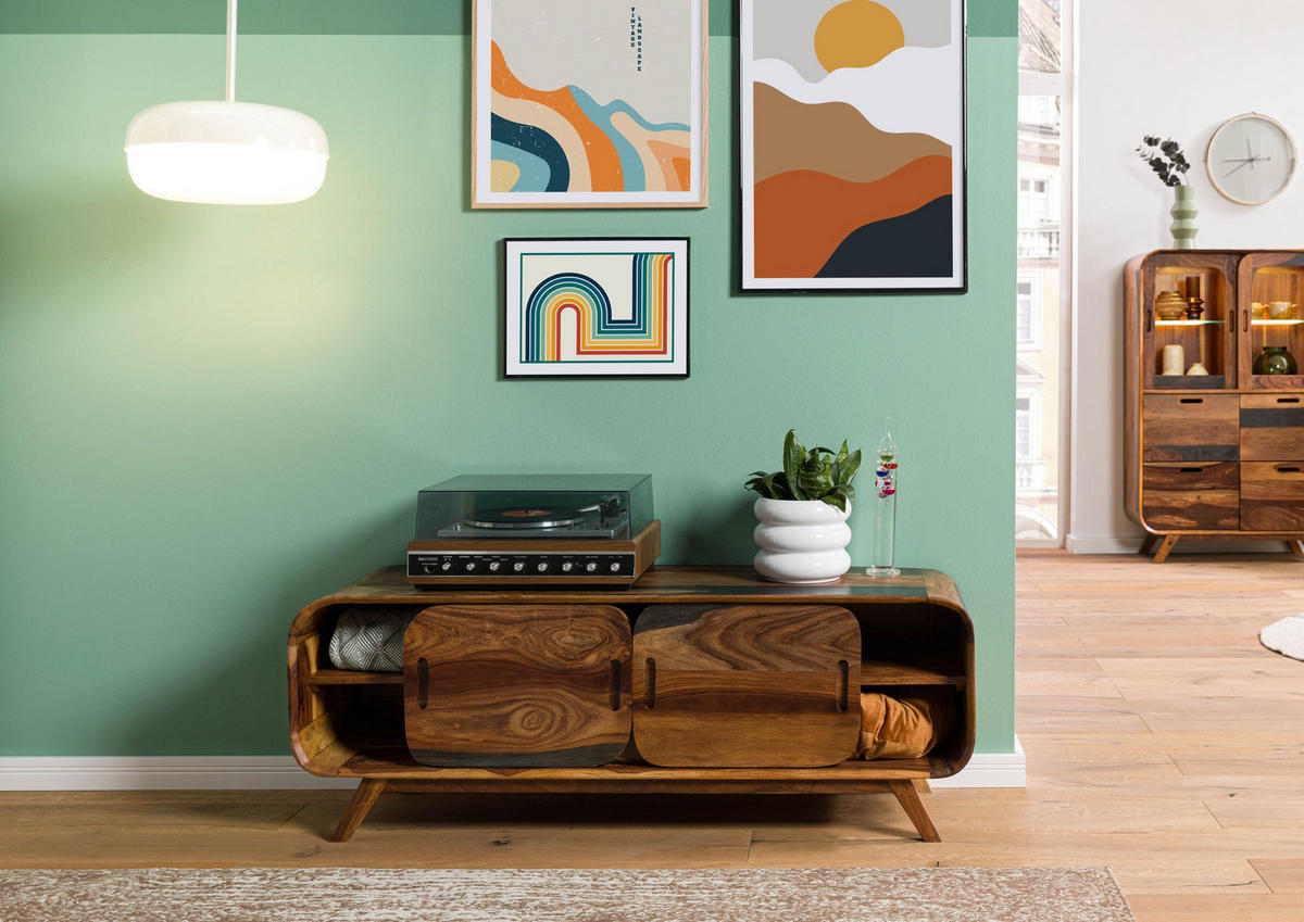 TV-BOARD Sheesham 134x40x48 dunkelbraun lackiert MAILAND #225 - Dunkelbraun, Holz (134/48/40cm) - Massivmoebel24