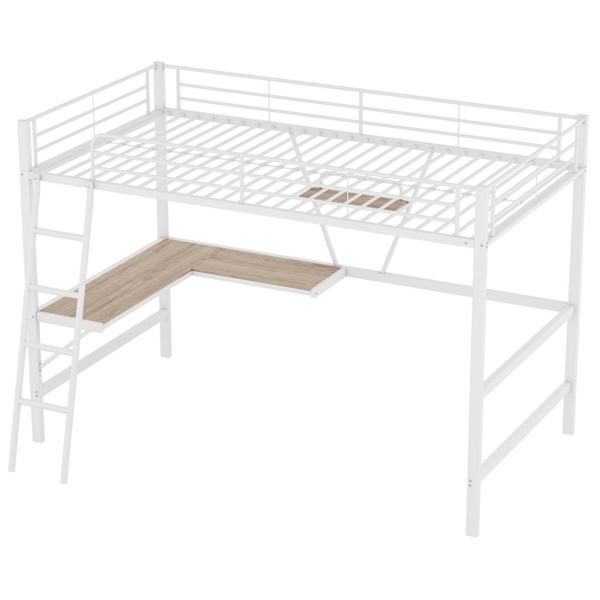 HOCHBETT 90/200 cm, Weiß mit L-förmigem Schreibtisch und Regal - Weiß, Metall (90/200cm) - MIVRAY