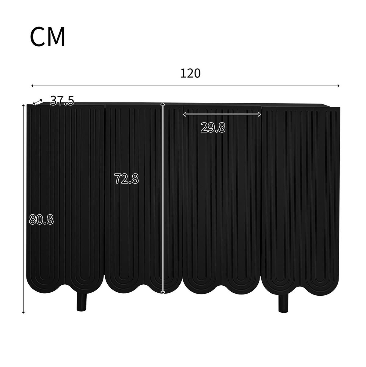 SIDEBOARD 120/37,5/80,8 cm in Schwarz mit 4 Türen und tropfenförmiger Front - Schwarz, Holzwerkstoff (120/37.5/80.8cm) - BEAOK