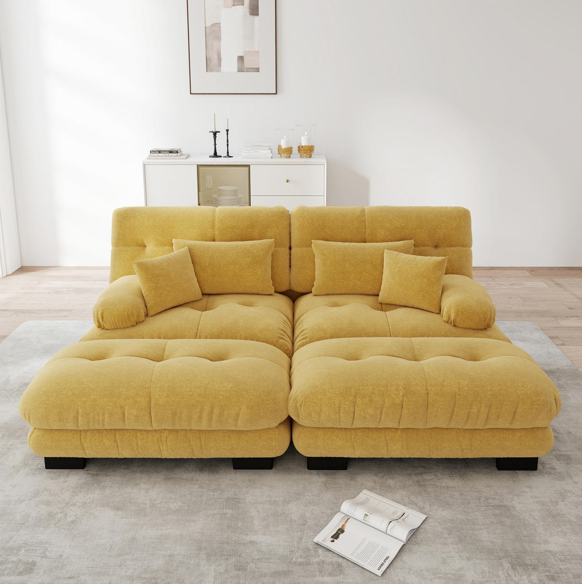 SOFA modular Chenille Yellow mit Ottomanen - Gelb, Kunststoff (145/81/220.1cm) - Meubliv