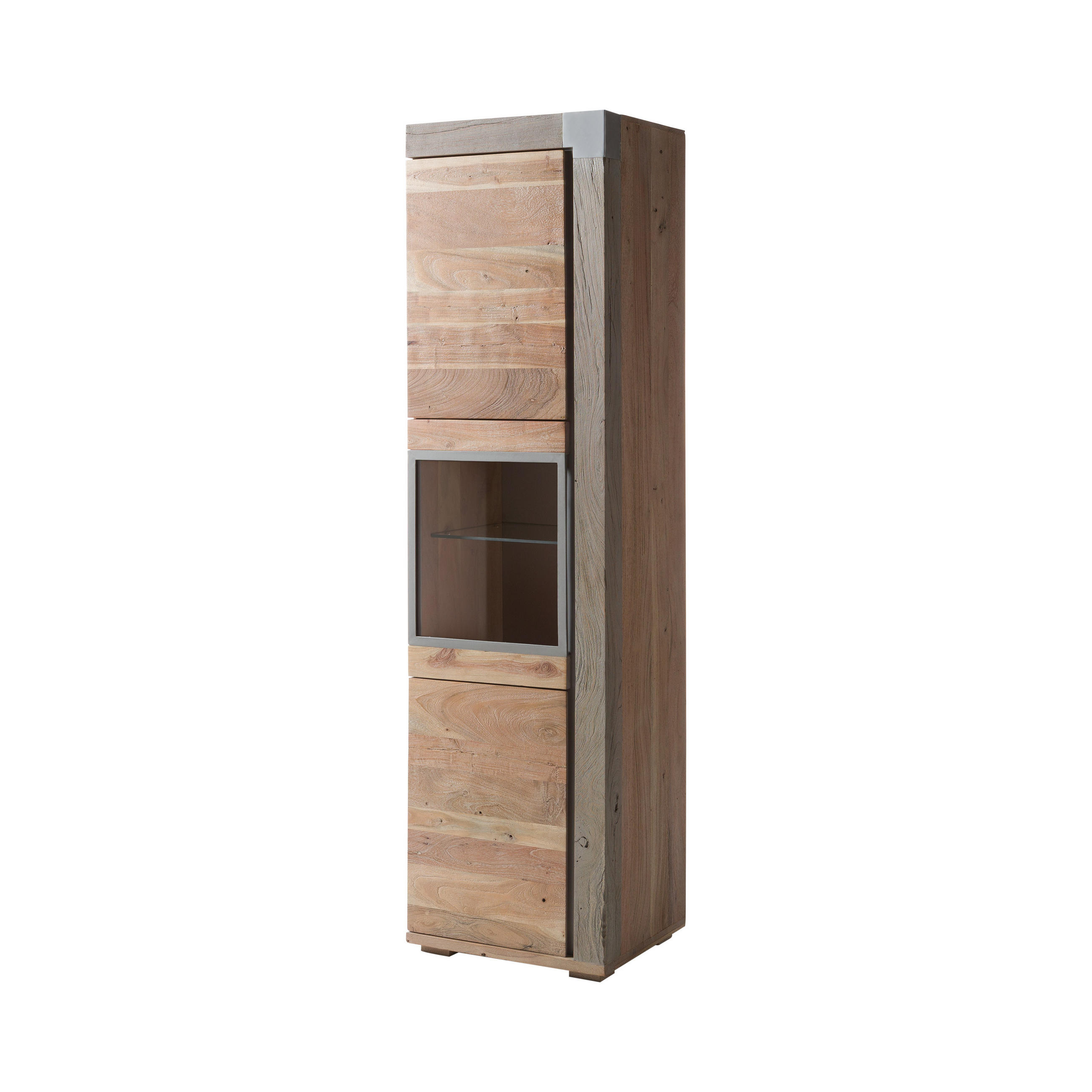 VITRINE Akazie 55x45x204 beige lackiert Amsterdam #120 - Beige, Holz (55/204/45cm) - Massivmoebel24