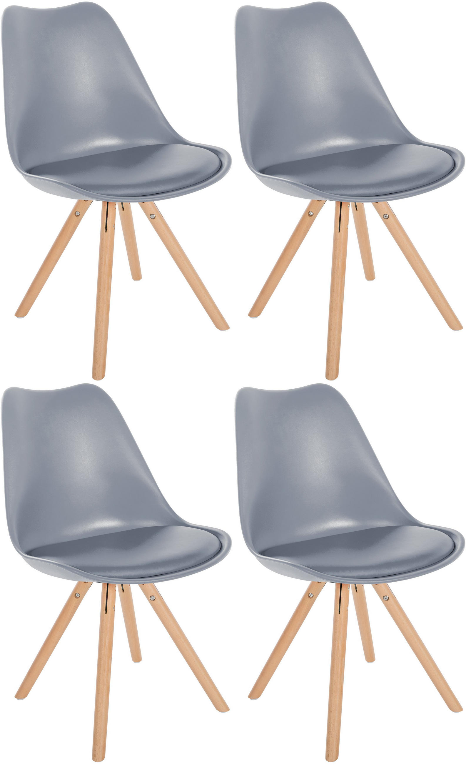 STUHL 4er Set Kunststoff grau - Eukalyptusholzfarben/Grau, Holz/Kunststoff (48/81/54cm) - CLP