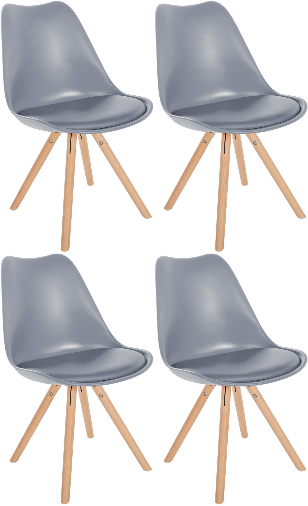 STUHL 4er Set Kunststoff grau - Eukalyptusholzfarben/Grau, Holz/Kunststoff (48/81/54cm) - CLP