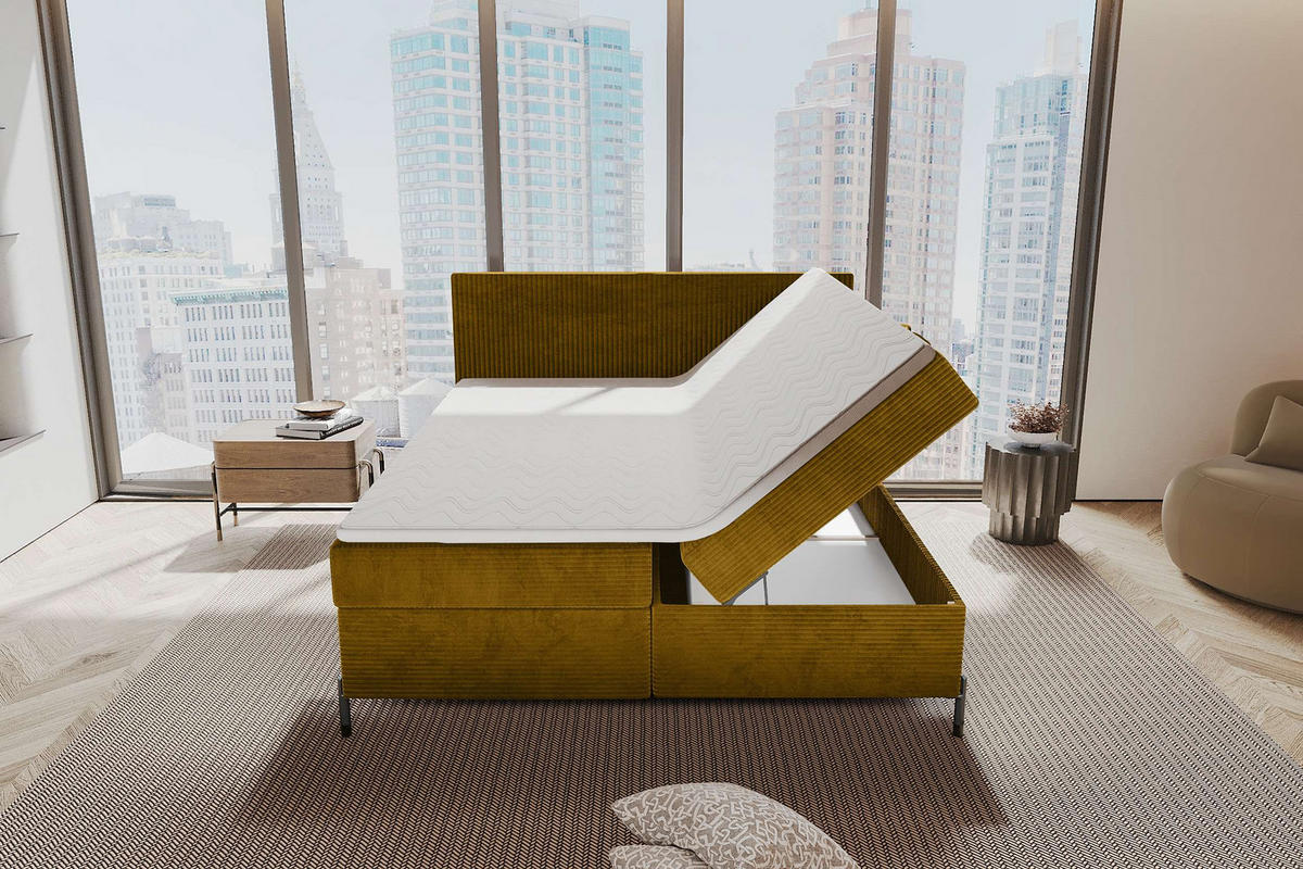 BOXSPRINGBETT VERO Cordstoff Goldfarben 160/200 cm - Goldfarben/Schwarz, Holzwerkstoff/Textil (160/200cm) - 99rooms