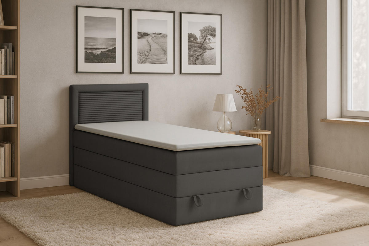 BOXBETT NORA 90/200 in Velours Anthrazit - Anthrazit, Holz/Holzwerkstoff (90/200cm) - Deine Möbel 24