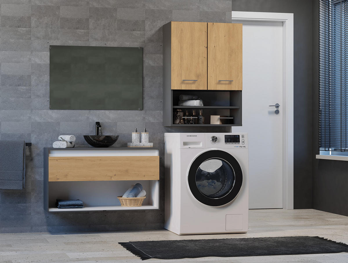 BADEZIMMER-HÄNGESCHRANK POLA MINI DK - ANTHRAZIT EICHE ARTISAN - Anthrazit/Eiche Artisan, Holzwerkstoff (64/90/30cm) - CDF