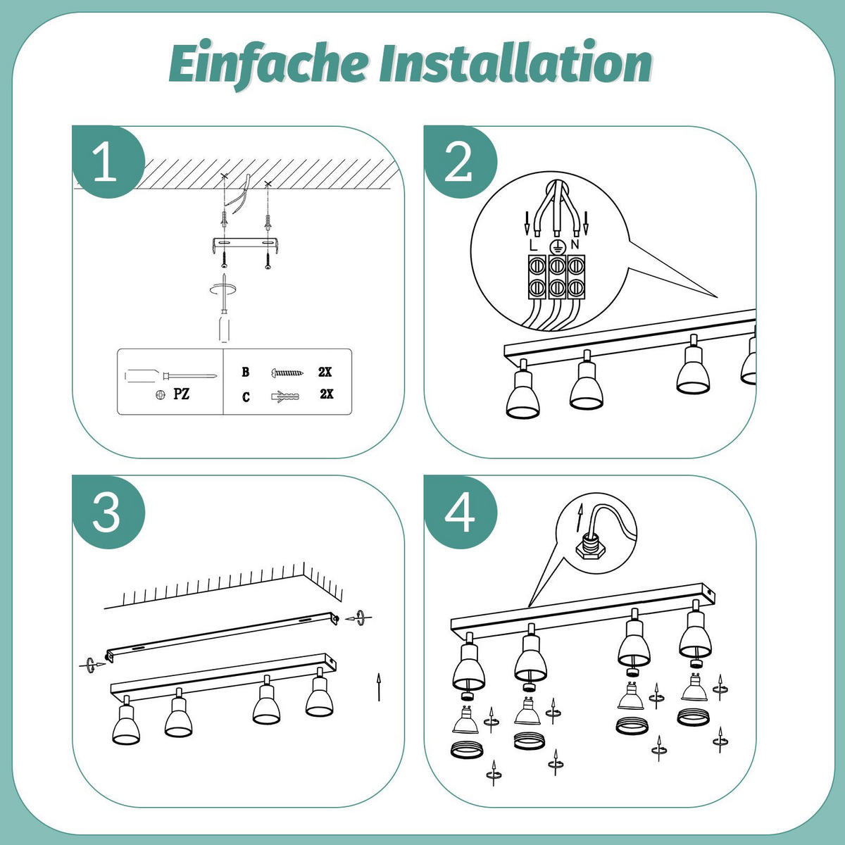 STRAHLER Kissingen 4-flammig 55/5/15.7 cm - Weiß, Metall (55/5/15.7cm) - Nettlife