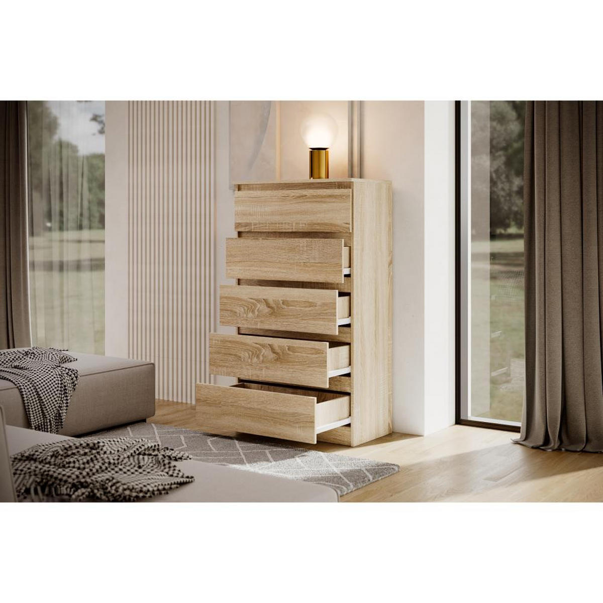 KOMMODE Lemon 70 cm mit fünf Schubladen eiche Sonoma - Sonoma Eiche, Holzwerkstoff (70/124.5/39cm) - Beautysofa