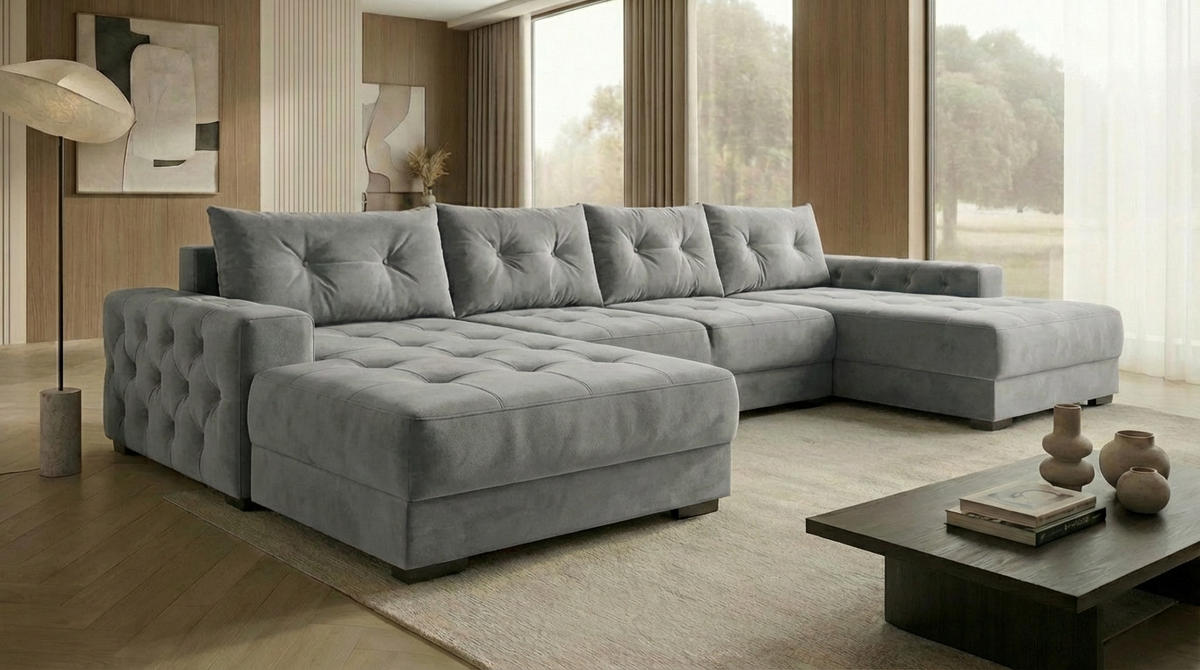 ECKSOFA MODENA 320 cm x 185 cm – Stoff: CASABLANCA Grau 14 Farbe: Grau - Grau, Textil (320/185cm) - A&J MöbelLand