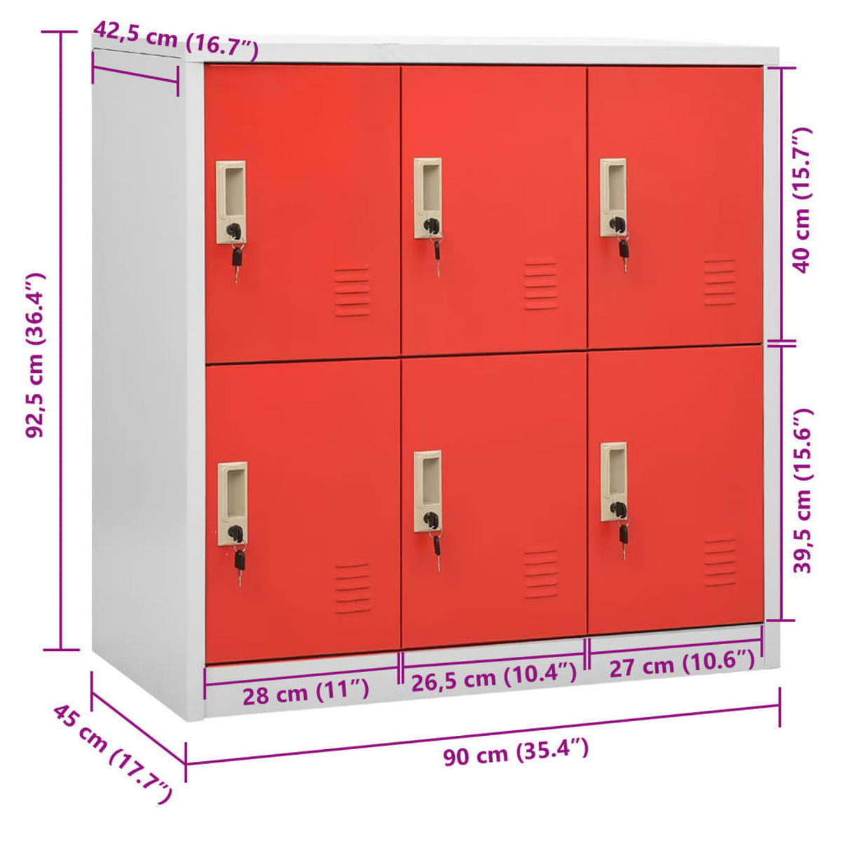SCHLIESSFACHSCHRANK Hellgrau Und Rot 90/45/92,5 Cm Stahl - Rot, Metall (45/92.5/90cm) - vidaXL
