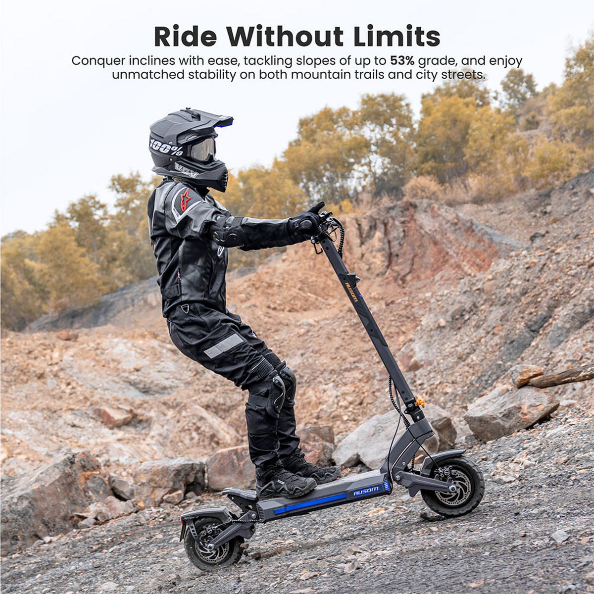E-SCOOTER Ausom DT2 Pro – Dual-Motor-System mit 2×1100W, 68 km/h Höchstgeschwindigkeit & 115 km Reichweite - Grau, Metall (59cm) - Ausom
