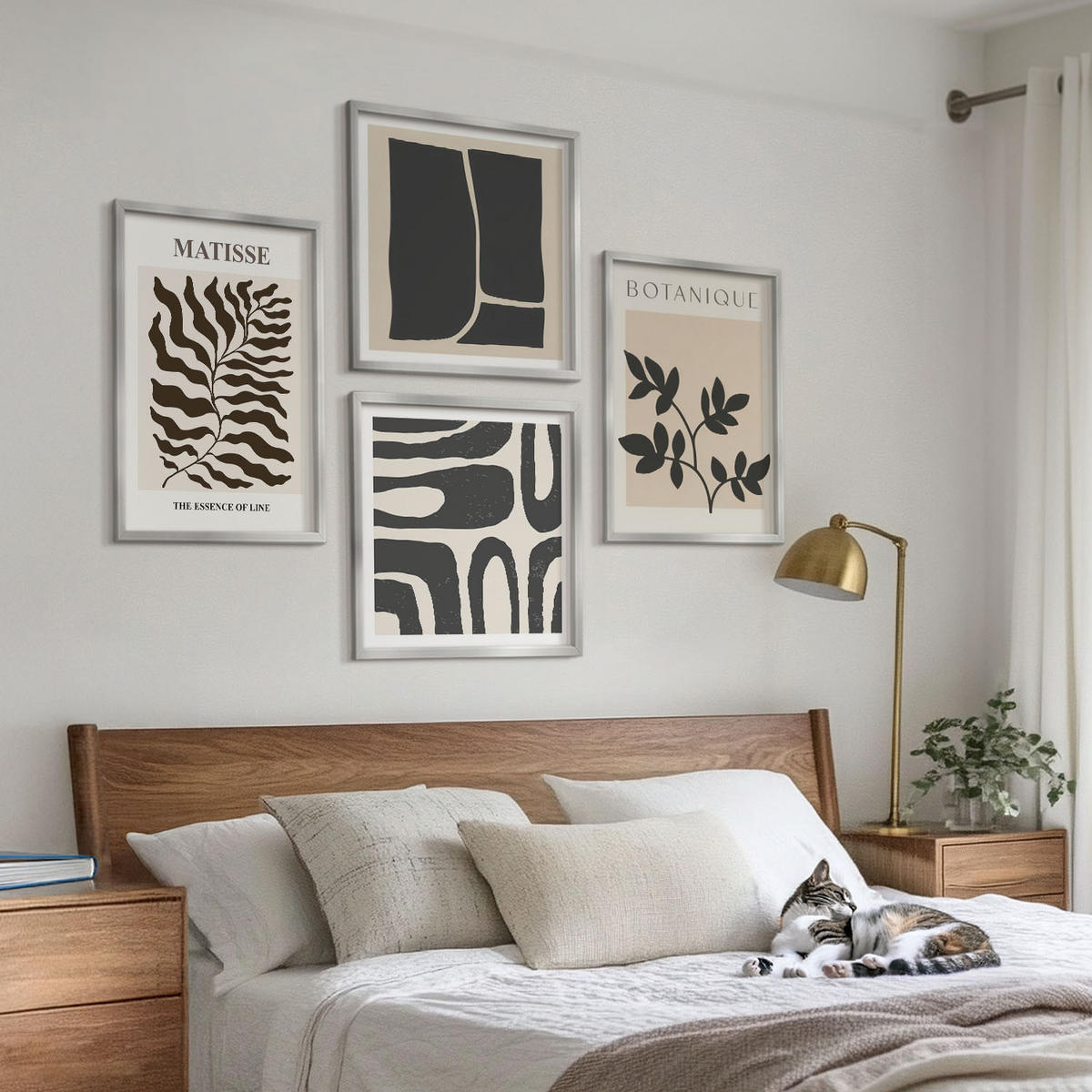 BILDER SET 4er Set - 50x50 cm & 40x60 cm Silberner Rahmen - Minimalistische Pflanzenposter - Silberfarben, Kunststoff (50/50cm) - TULUP