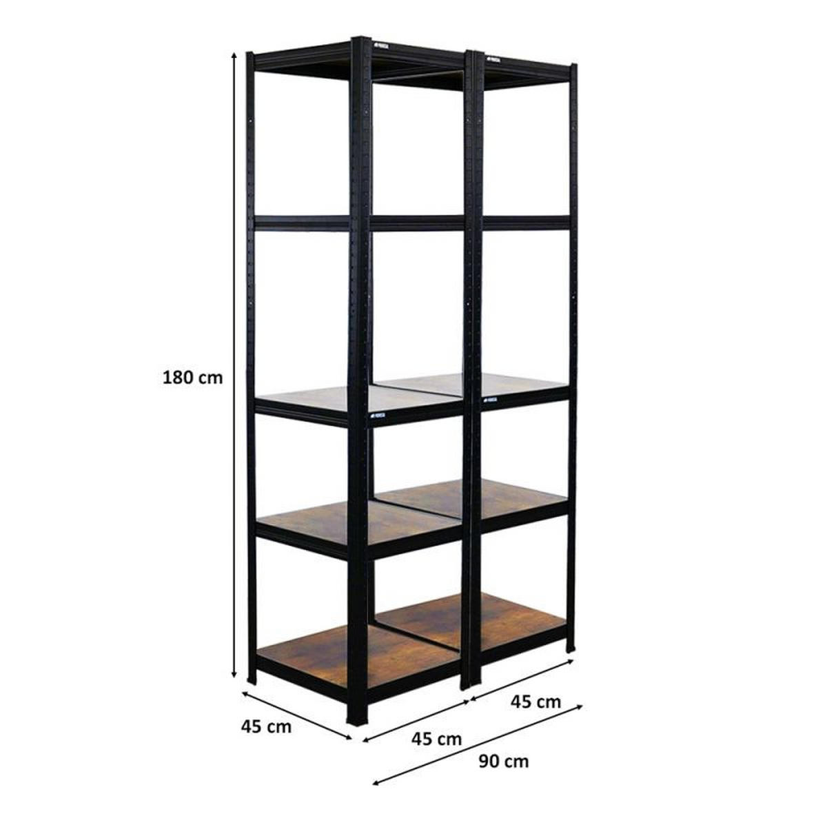 SCHWERLASTREGAL 2 Stück Vintage Series Ragnar 180x45x45cm Vintagebraun-Schwarz - Schwarz, Metall (90/180/45cm) - PROREGAL